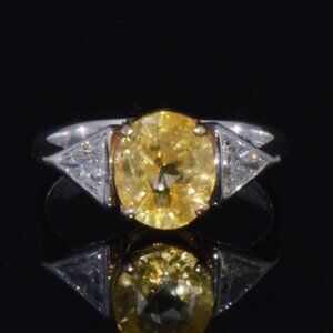 GIA Certified Natural 4CTS Yellow Sapphire Diamond Solid Platinum 18K Gold Ring